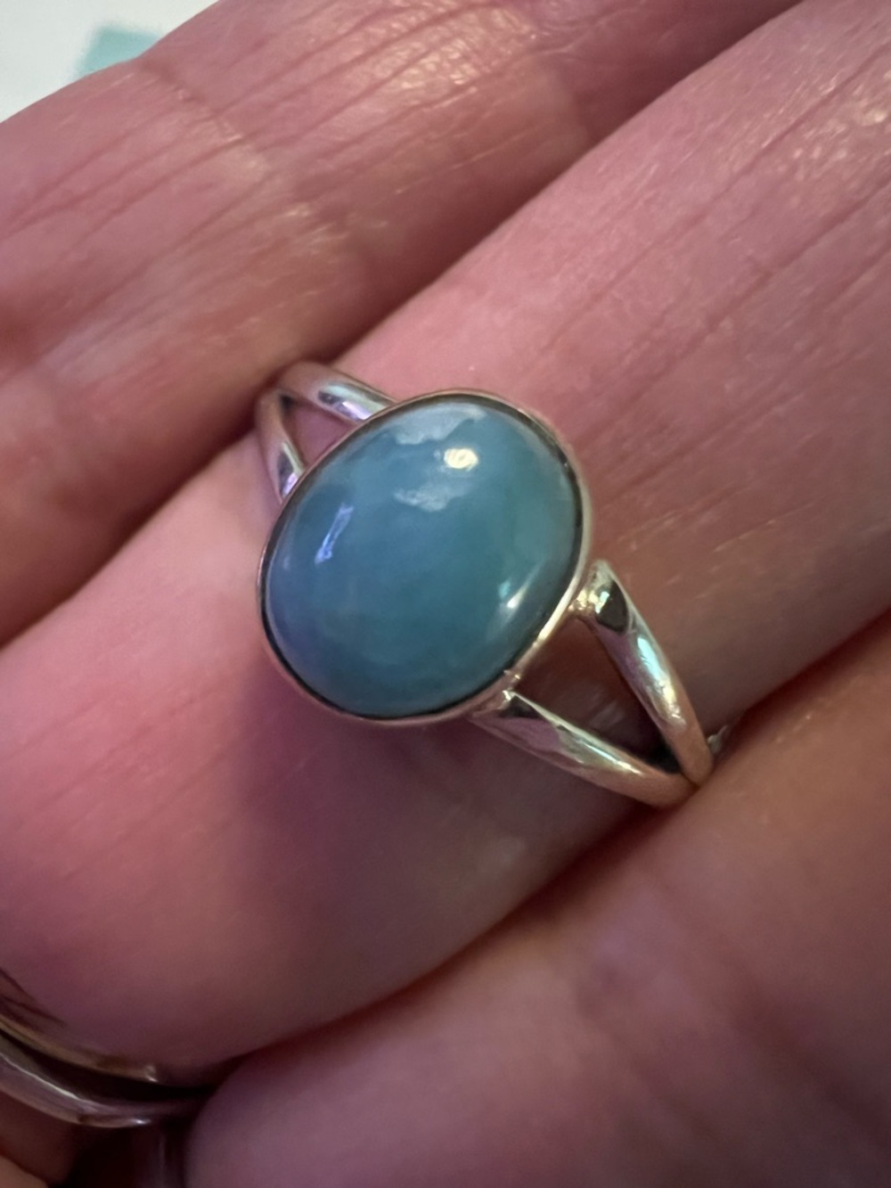 Sterling Silver .925 Beautiful Blue Genuine Larimar Cabochon Ring - Picture 3 of 7